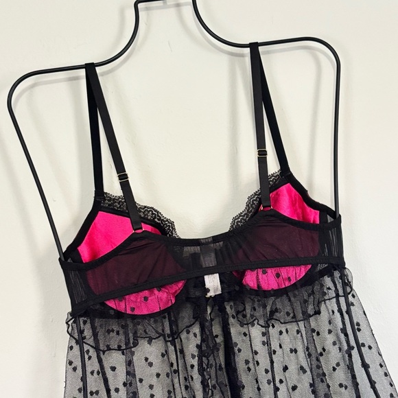 VICTORIA’S SECRET Women’s Black Pink Mesh Lace Teddy Bustier Underwire Size 34C - Picture 2 of 11